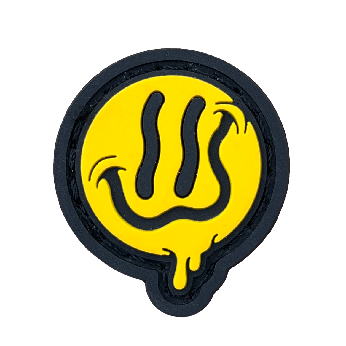 Yellow-colored smiling emoji with a broad, wavy smile and dripping effect.