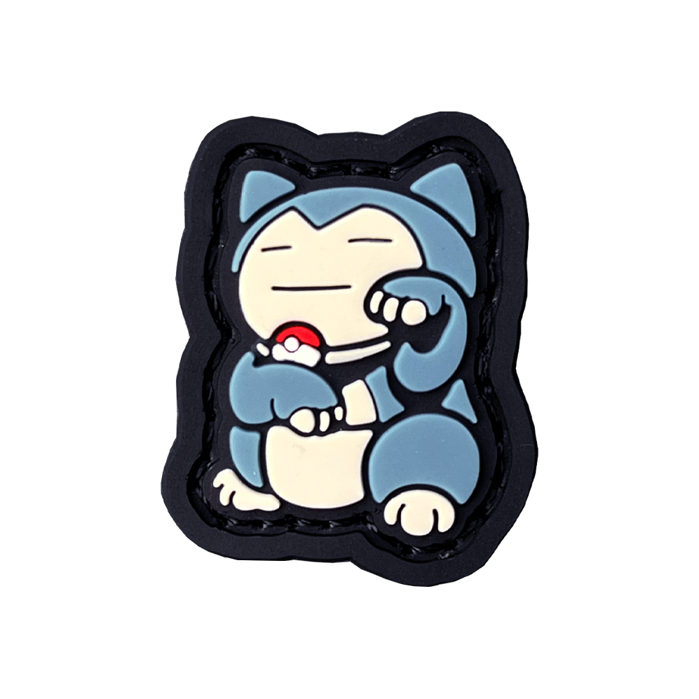 Snorlax in the neko (lucky cat) pose. Wearing a poke ball necklace.