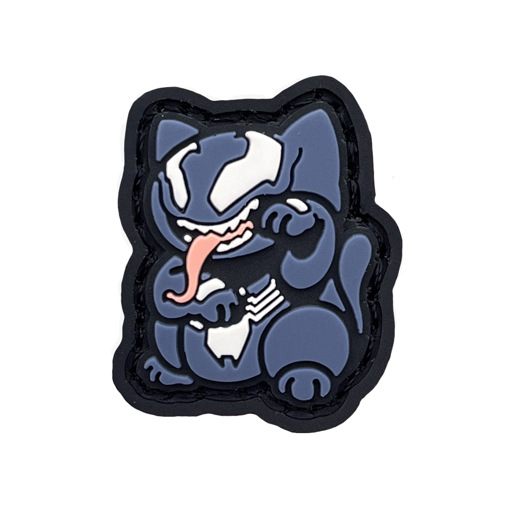 venom as a lucky cat (neko) character with his tongue sticking out.