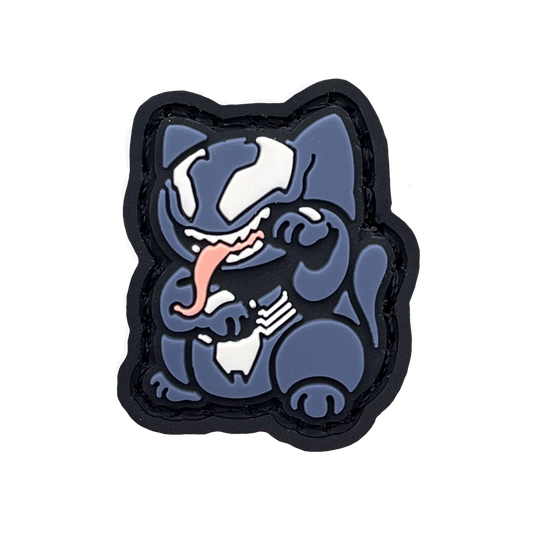 venom as a lucky cat (neko) character with his tongue sticking out.